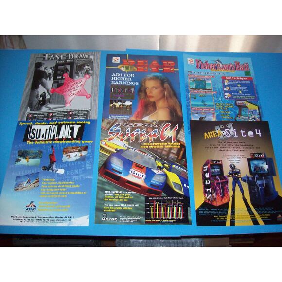 Arcade FLYERS Fisherman's Bait Dead Eye Area 51 Super GT Surf Planet Fast Draw - Picture 1 of 3